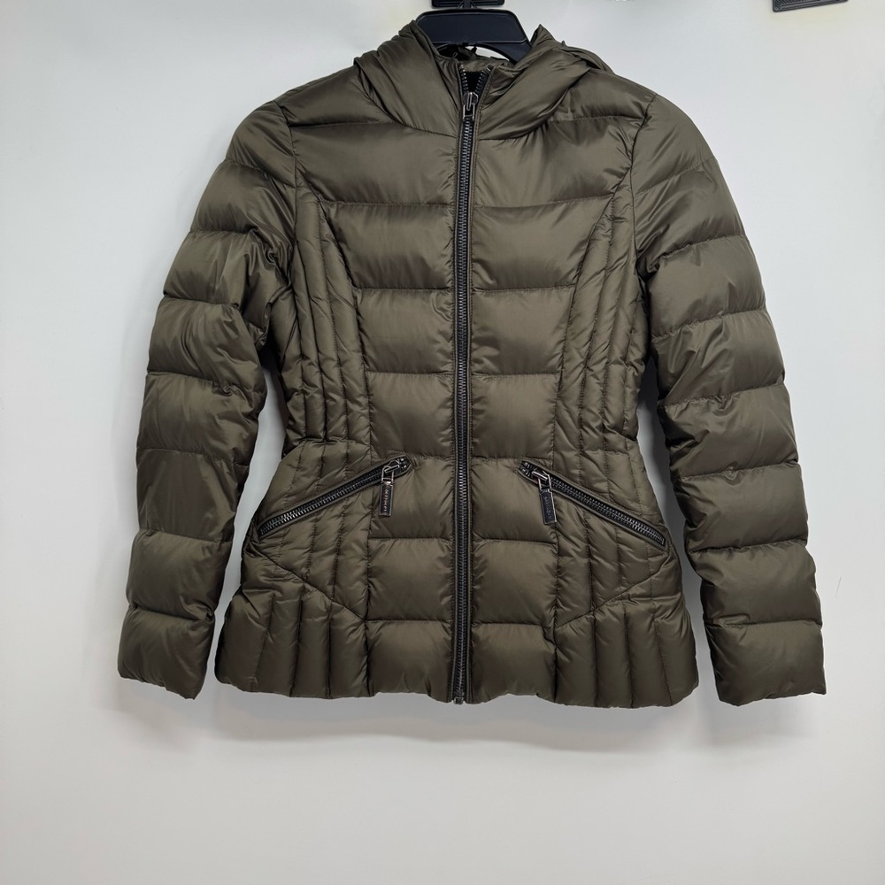 DAWN LEVY WOMENS Hooded JACKETS Size XS Green Sagafurs Goose Down Full Zip